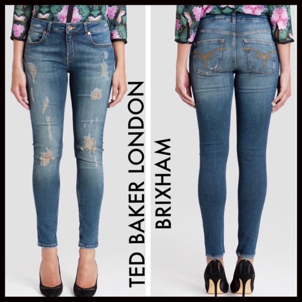 Ted Baker Brixham Destroyed Skinny Blue Jeans Sz 26 .